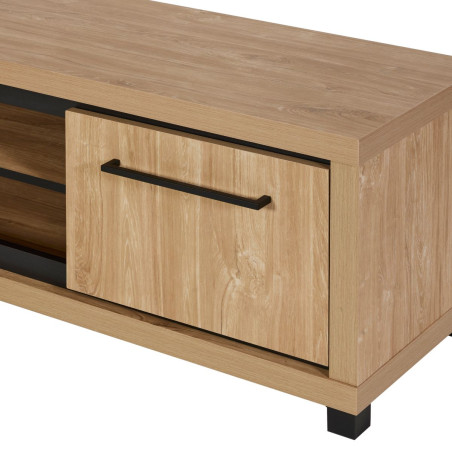 Meuble TV 2 portes 2 niches bois Houston Oak poignées métal noires - VYSIAL