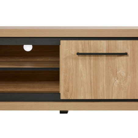 Meuble TV 2 portes 2 niches bois Houston Oak poignées métal noires - VYSIAL