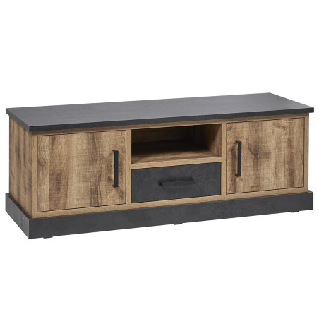 Meuble TV 2 portes chêne artisan et noir graphite - BALTY