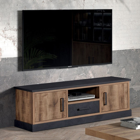 Meuble TV 2 portes chêne artisan et noir graphite - BALTY