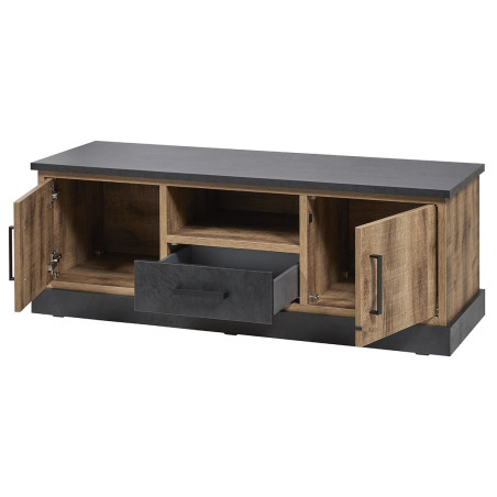 Meuble TV 2 portes chêne artisan et noir graphite - BALTY
