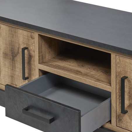 Meuble TV 2 portes chêne artisan et noir graphite - BALTY