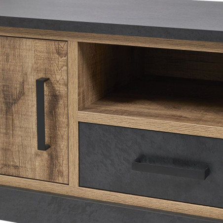 Meuble TV 2 portes chêne artisan et noir graphite - BALTY
