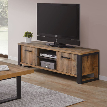 Meuble TV 2 portes chêne artisan et noir graphite - SAMILY