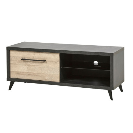 Meuble TV 1 tiroir 2 niches béton anthracite et bois - HANNA