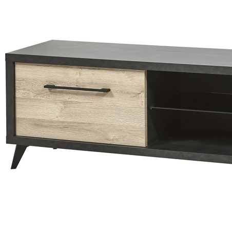 Meuble TV 1 tiroir 2 niches béton anthracite et bois - HANNA