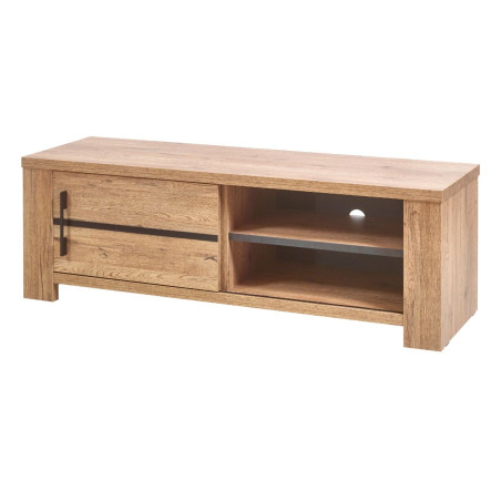 Meuble TV 1 porte coulissante chêne naturel et noir mat - ARCVIK