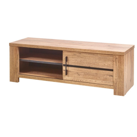 Meuble TV 1 porte coulissante chêne naturel et noir mat - ARCVIK