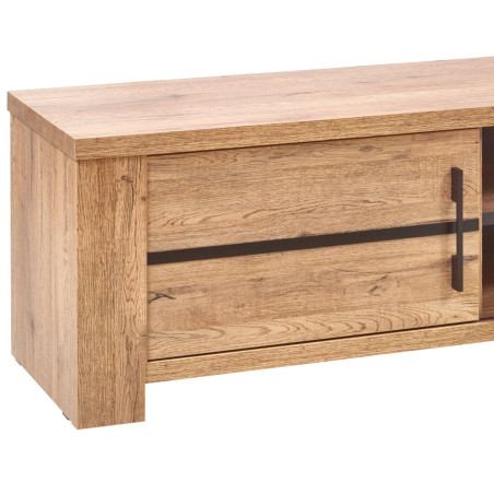 Meuble TV 1 porte coulissante chêne naturel et noir mat - ARCVIK