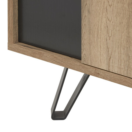 Meuble TV 2 portes 2 niches chêne miel et noir mat - CELINE