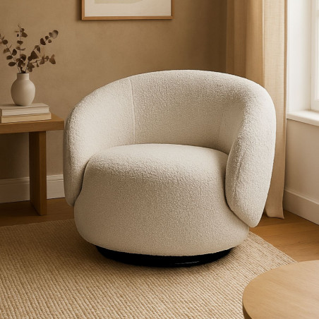 Fauteuil club pivotant en tissu sherpa crème - KATMANDOR