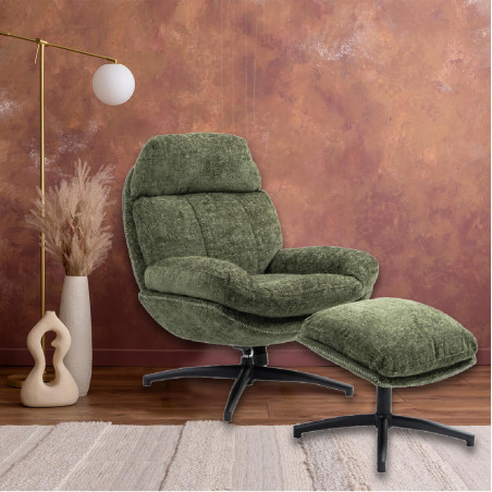 Fauteuil pivotant inclinable avec repose-pieds vert - LOMIA