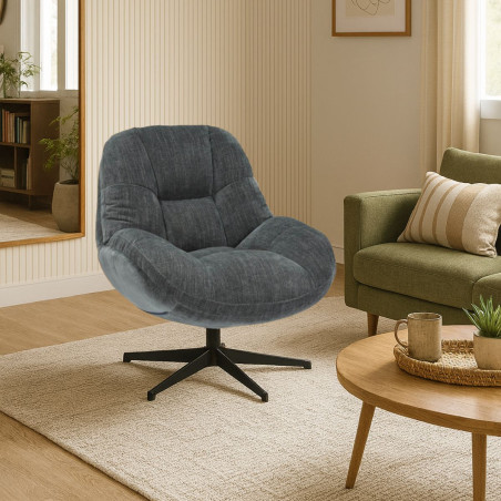 Fauteuil pivotant en tissu polyester gris - NOMIA