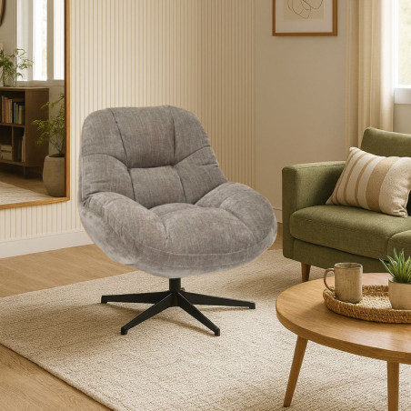 Fauteuil pivotant en tissu polyester taupe - NOMIA