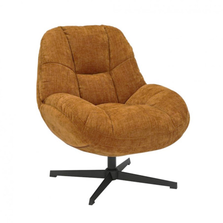 Fauteuil pivotant en tissu polyester jaune moutarde - NOMIA