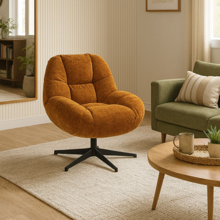 Fauteuil pivotant en tissu polyester jaune moutarde - NOMIA