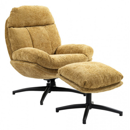 Fauteuil pivotant inclinable avec repose-pieds tissu jaune - LOMIA