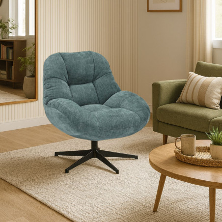 Fauteuil pivotant en tissu polyester vert bleuté - NOMIA