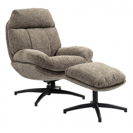 Fauteuil pivotant inclinaison réglable avec repose pieds tissu brun - LOMIA