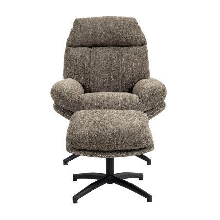 Fauteuil pivotant inclinaison réglable avec repose pieds tissu brun - LOMIA