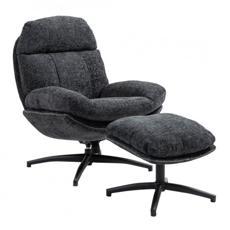 Fauteuil pivotant inclinable avec repose-pieds tissu gris - LOMIA