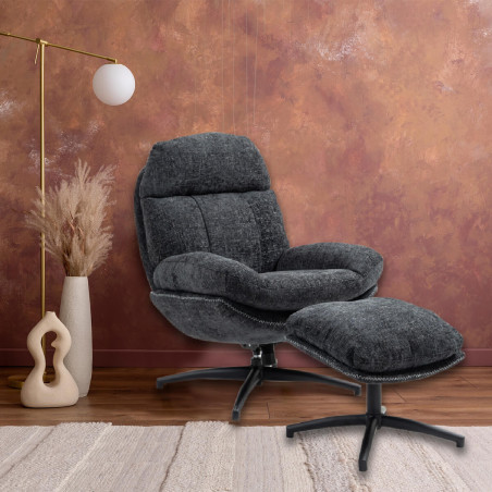 Fauteuil pivotant inclinable avec repose-pieds tissu gris - LOMIA