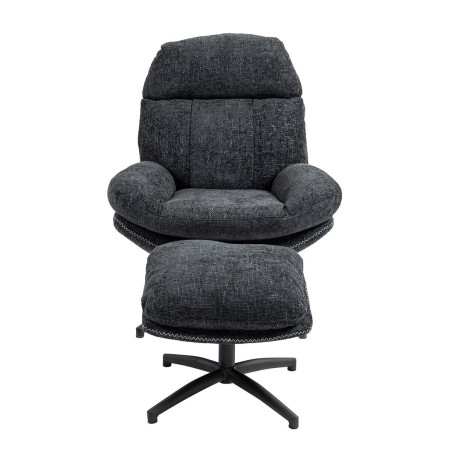 Fauteuil pivotant inclinable avec repose-pieds tissu gris - LOMIA