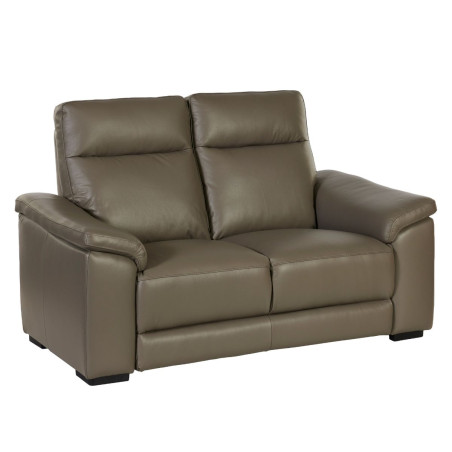 Canapé fixe 2 places en cuir taupe foncé - STANIA