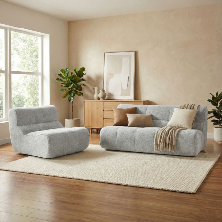 Canapé 2 places mousse polyuréthane tissu polyester gris - BLOWOR