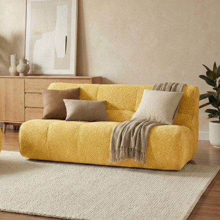 Canapé 2 places en mousse polyuréthane et tissu velours jaune - BLOWOR