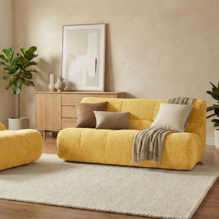 Canapé 2 places en mousse polyuréthane et tissu velours jaune - BLOWOR
