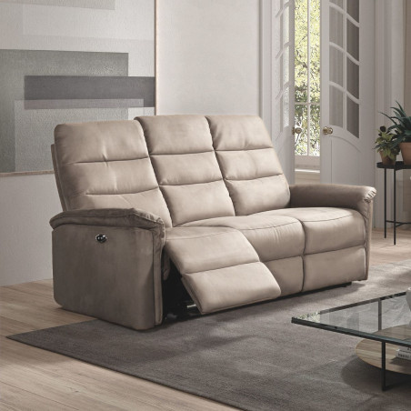 Canapé 3 places relax électrique en tissu polyester gris - RHODAYOR