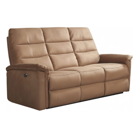Canapé 3 places relax électrique en tissu polyester marron glacé - RHODAYOR