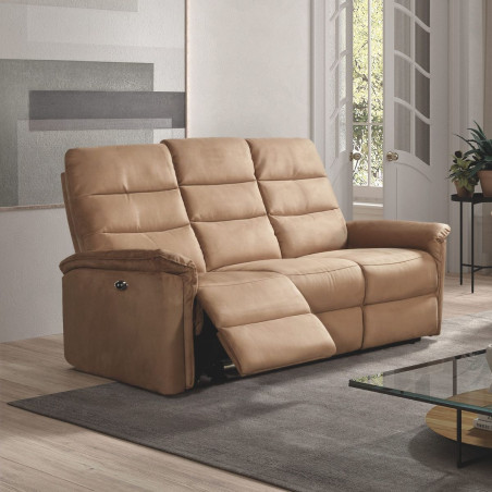 Canapé 3 places relax électrique en tissu polyester marron glacé - RHODAYOR