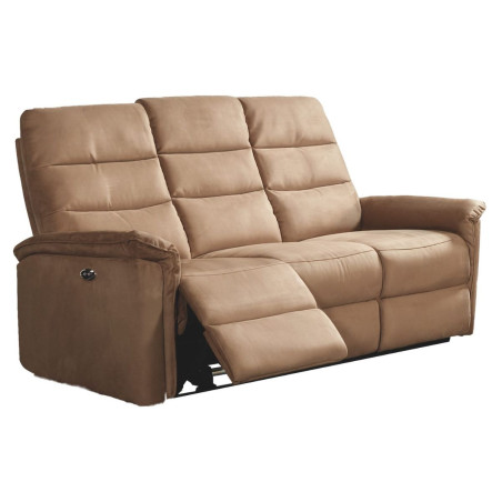 Canapé 3 places relax électrique en tissu polyester marron glacé - RHODAYOR