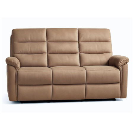 Canapé 3 places relax électrique en tissu polyester marron glacé - RHODAYOR