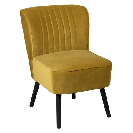 Fauteuil tissu velours jaune moutarde pieds bois noirs - JOSEPHOR