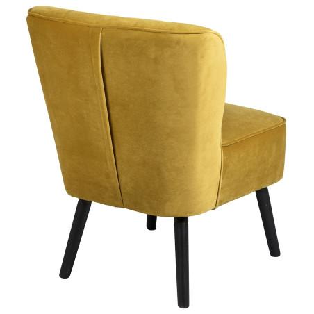 Fauteuil tissu velours jaune moutarde pieds bois noirs - JOSEPHOR