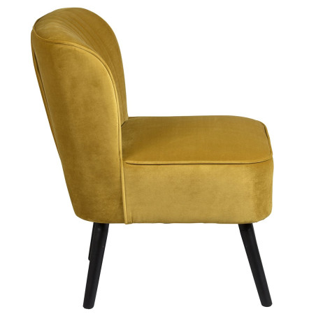 Fauteuil tissu velours jaune moutarde pieds bois noirs - JOSEPHOR