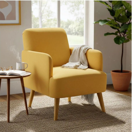 Fauteuil rembourré tissu jaune - TARON