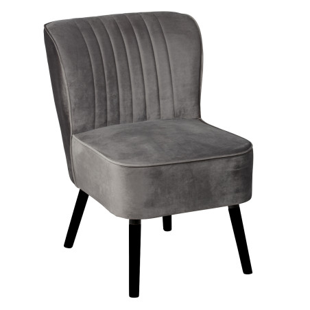 Fauteuil tissu velours gris pieds bois noirs - JOSEPHOR