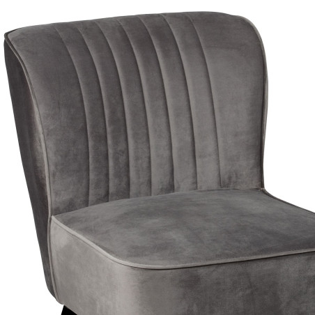 Fauteuil tissu velours gris pieds bois noirs - JOSEPHOR