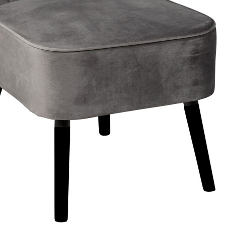 Fauteuil tissu velours gris pieds bois noirs - JOSEPHOR