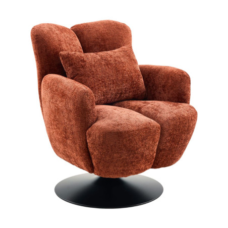 Fauteuil lounge pivotant tissu terracotta métal noir - GOTHAMOR