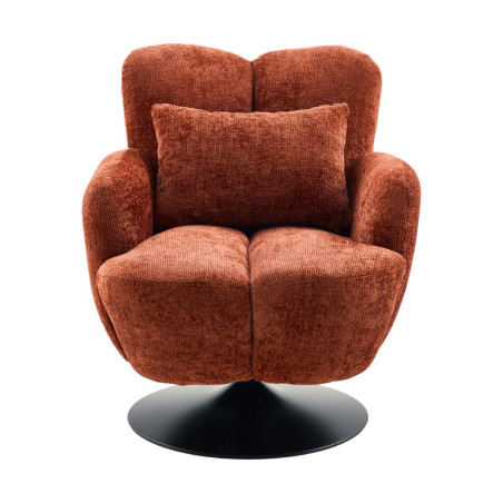 Fauteuil lounge pivotant tissu terracotta métal noir - GOTHAMOR