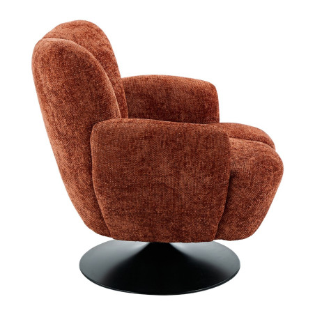 Fauteuil lounge pivotant tissu terracotta métal noir - GOTHAMOR