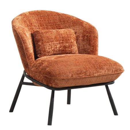 Fauteuil lounge en tissu chenillé terracotta métal noir - GASBYOR