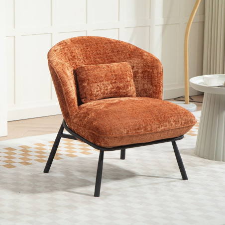 Fauteuil lounge en tissu chenillé terracotta métal noir - GASBYOR