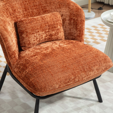 Fauteuil lounge en tissu chenillé terracotta métal noir - GASBYOR