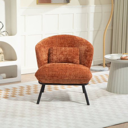 Fauteuil lounge en tissu chenillé terracotta métal noir - GASBYOR